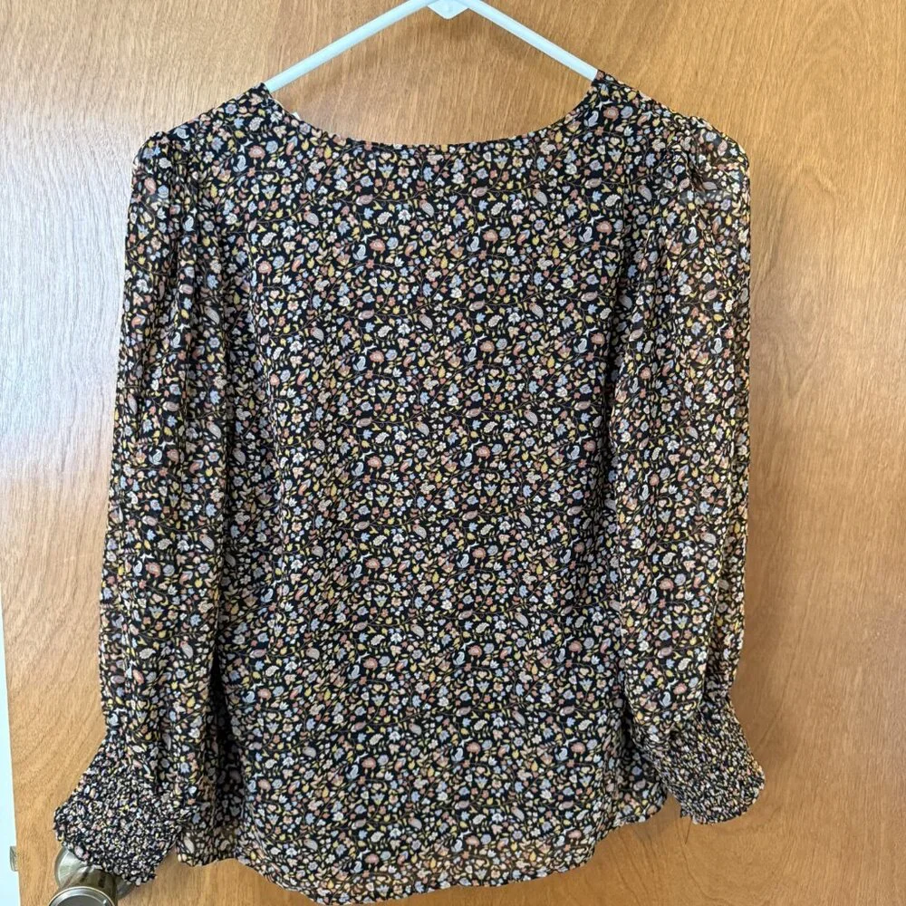MADEWELL Georgette Smocked-Cuff Button-Front Shirt in Folktale Paisley Size 0